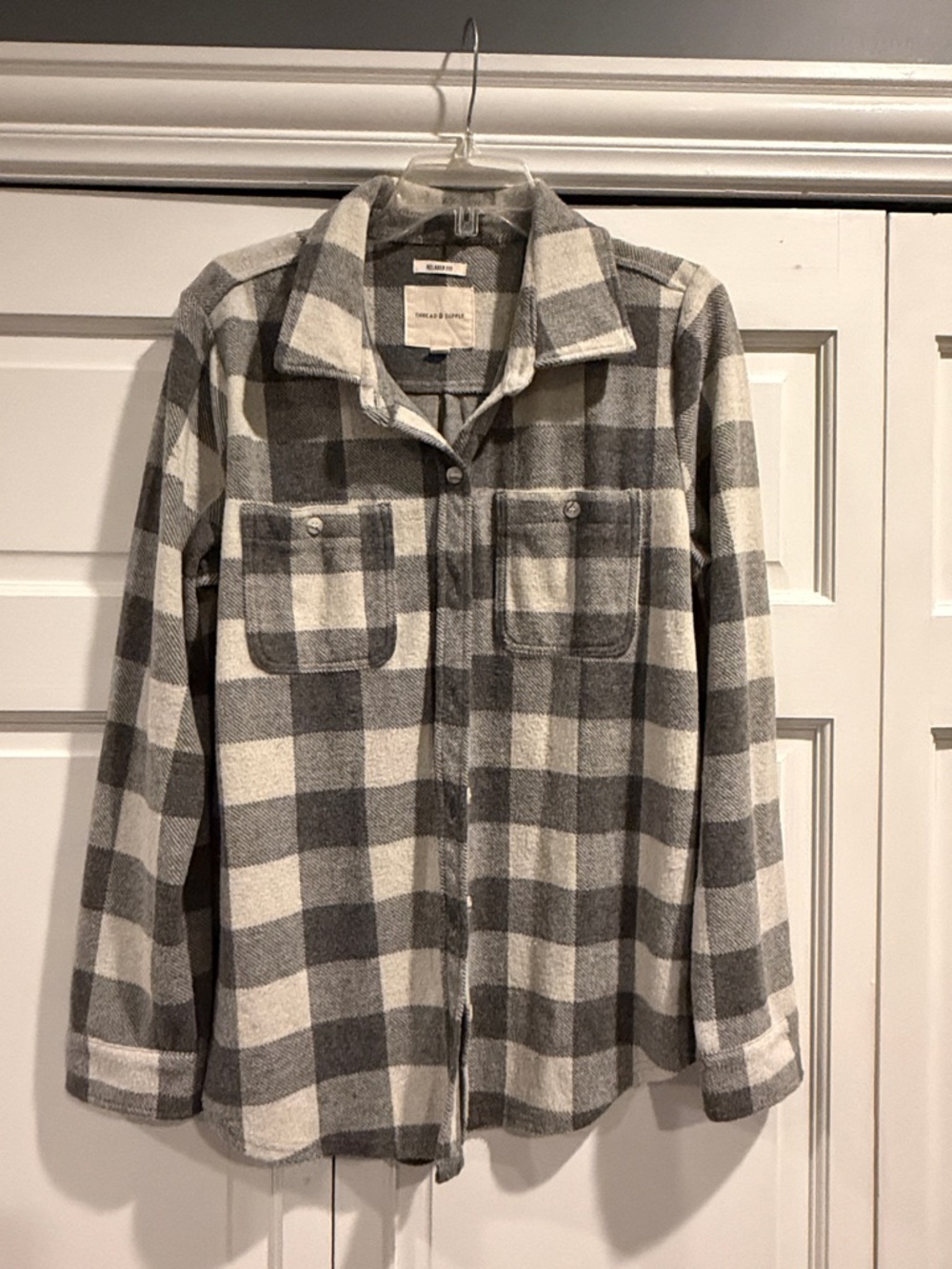 Thread & Supply Gray and White Plaid Utility Shacket